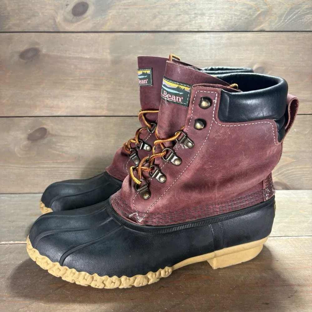 ll bean duck boots womens size 8 shoes red leather waterproof hunting rain